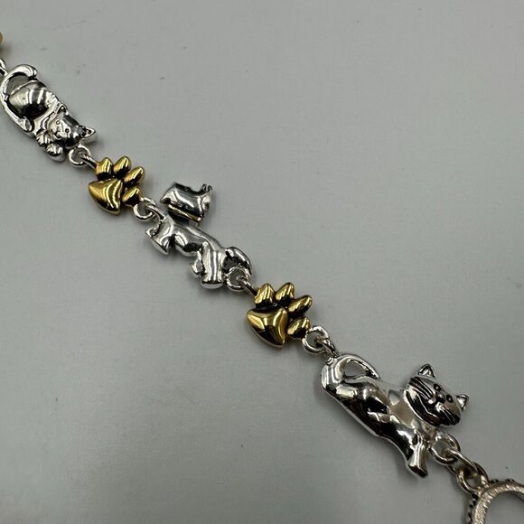 3/$30 Cat Dog Charm Bracelet Silver Gold Mixed Metals Paw Print Toggle Clasp - Picture 8 of 13